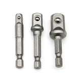 3pcs Socket Adapter 1/4 3/8 1/2Inch Nut Driver Sockets Impact Hex Shank Extension Drill Bits Bar Set 3 Short rods 50mm