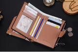 Men's Wallet Leather Short Carteira Vertical Locomotive British Casual Multi-function Card Bag Zipper Buckle Triangle Folding