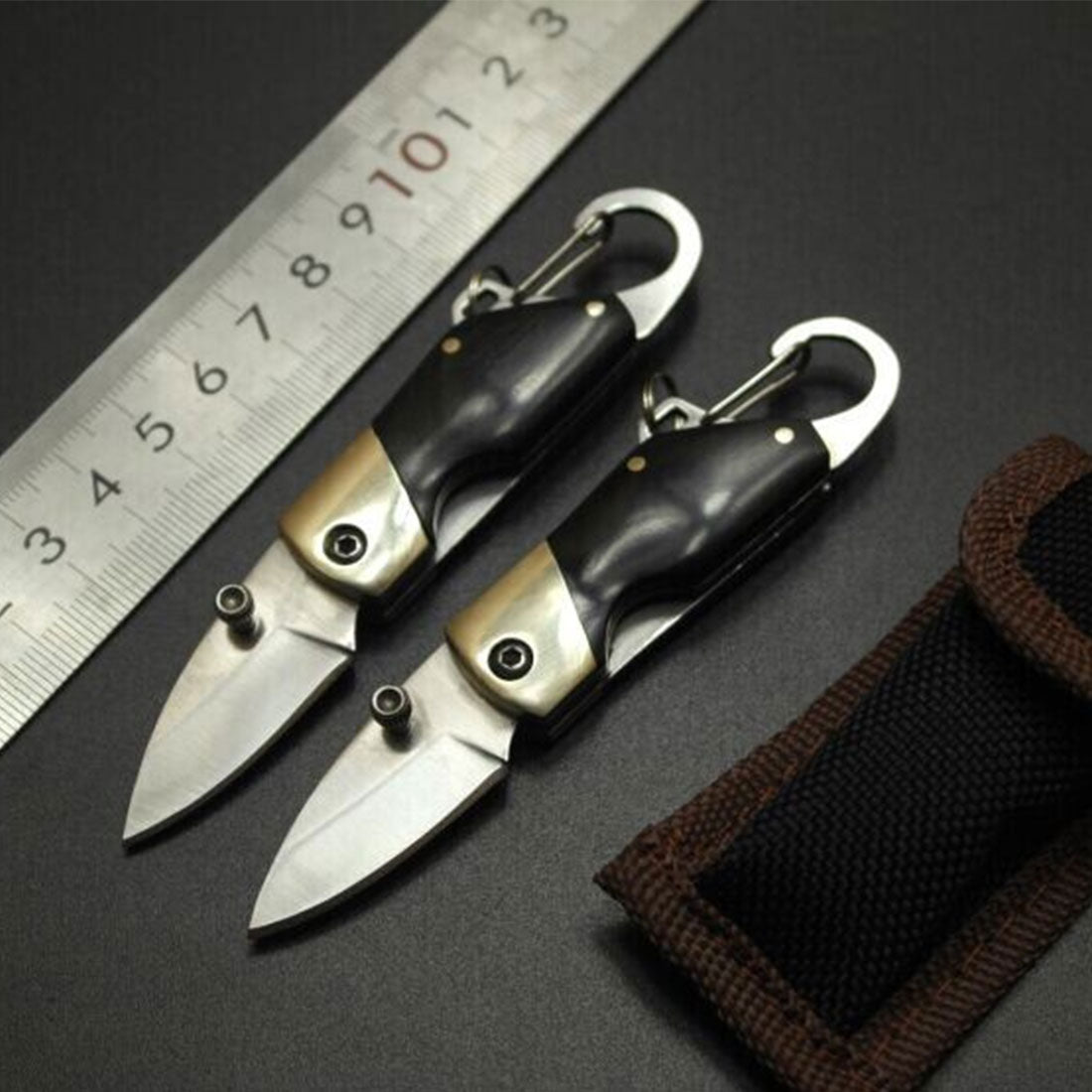 Hiking camping mini folding knife outdoor survival portable stainless steel knife key chain pocket knife nylon bag Main image