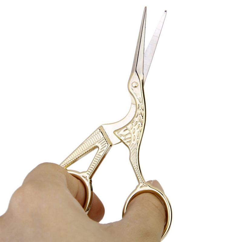 Stainless Steel Retro Tailor Scissor Crane Shape Sewing Small Embroidery Craft CrossStitch Scissors DIY Home Tools (Golden)