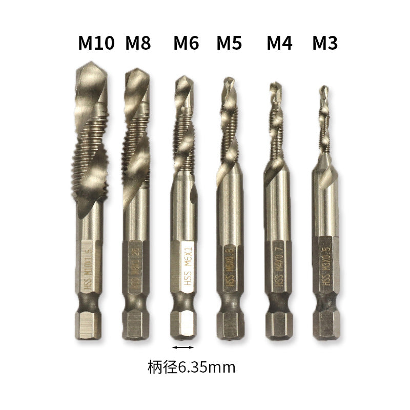 6pcs 1/4 Hex Shank HSS metric Thread tap HSS drill bits spiral trapezoidal tap  Hand Screw Taps M3 M4 M5 M6 M8 M1O tap sets Secondary image