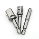 3pcs Socket Adapter 1/4 3/8 1/2Inch Nut Driver Sockets Impact Hex Shank Extension Drill Bits Bar Set 3 Short rods 50mm