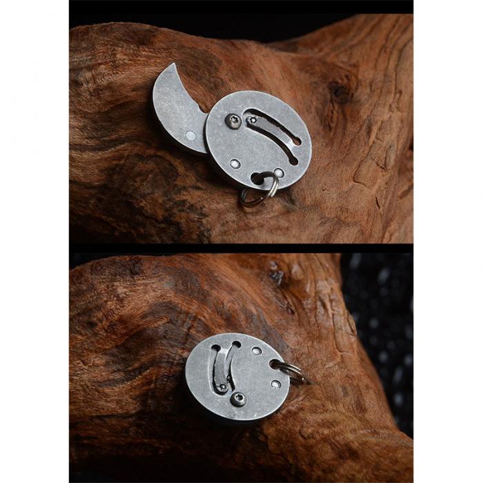 Mini Pocket Knives Outdoor Self-defense EDC Tools Coin Round Steel Folding Blade Knife Portable Gadget KeyRing Pendant Hand Tool