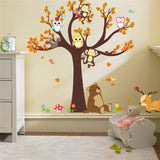 Cartoon Forest Tree Branch Animal Owl Monkey Bear Deer Wall Stickers For Kids Rooms Boys Girls Children Bedroom Home Decor