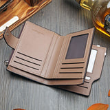 Men's Wallet Leather Short Carteira Vertical Locomotive British Casual Multi-function Card Bag Zipper Buckle Triangle Folding