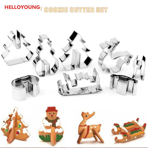 DIY 3D Stainless Steel CHRISTMAS Scenario Cookie Cutter Set,Baking mould,include Snowman, Christmas Tree, Deer And Sled