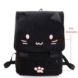 Women's Backpack Cute Cat Canvas Laptop Backpacks  School Bags for Teenage Girls Black Printing Rucksack Women Mochilas Mujer