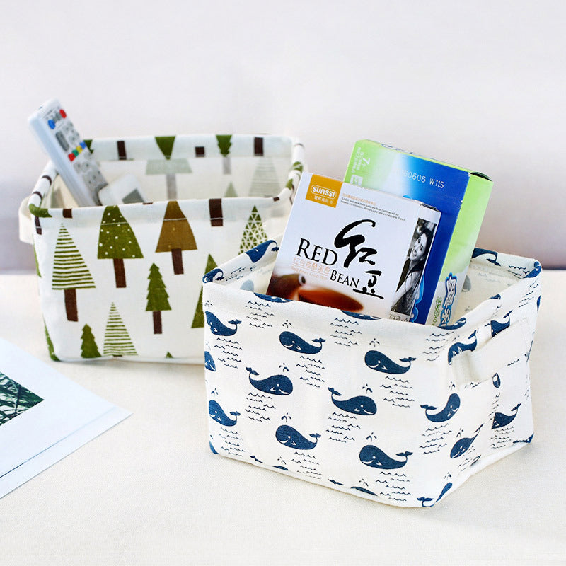 Desktop Storage Basket Cute Printing Waterproof Organizer Cotton Linen Sundries Storage Box Cabinet Underwear Storage Bag Secondary image