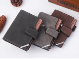 Men's Wallet Leather Short Carteira Vertical Locomotive British Casual Multi-function Card Bag Zipper Buckle Triangle Folding