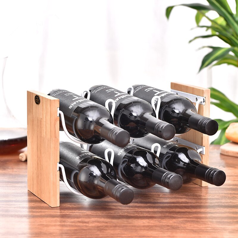 Solid Wood Double Layer Red Wine Rack Wrought Iron Restaurant Decoration Wine Frame Stacking Wine Bar Bottle Storage Rack Main image