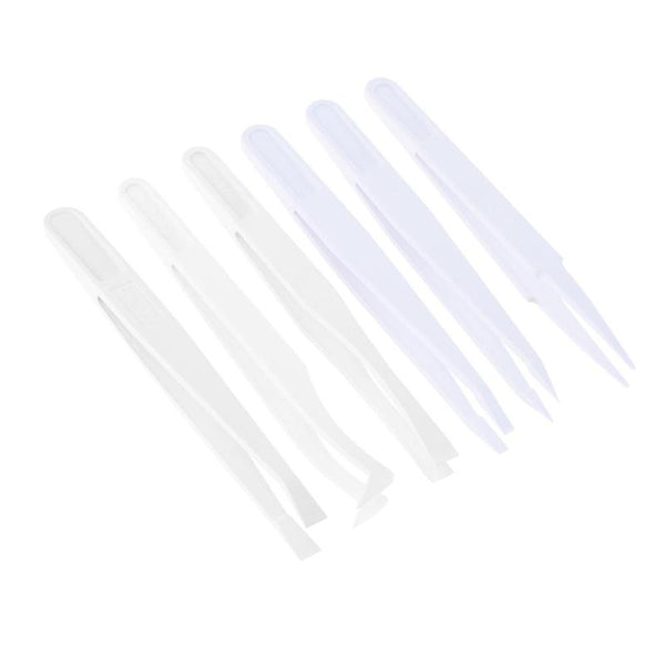 6pcs/set Carbon Fiber Plastic Tweezers Antistatic Straight Curved Anti-static Tweezers White Color Hand Tool