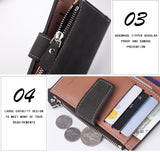 Men's Wallet Leather Short Carteira Vertical Locomotive British Casual Multi-function Card Bag Zipper Buckle Triangle Folding