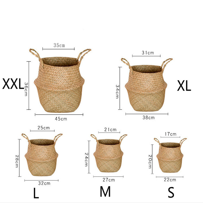 Rattan Folding Basket Seaweed Wicker Baskets Dirty Laundry Storage Basket Home Storage Simple Decoration Organizer Garden Pot Main image