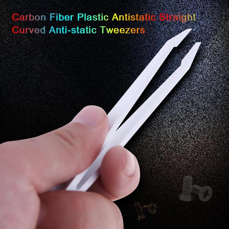 6pcs/set Carbon Fiber Plastic Tweezers Antistatic Straight Curved Anti-static Tweezers White Color Hand Tool Main image
