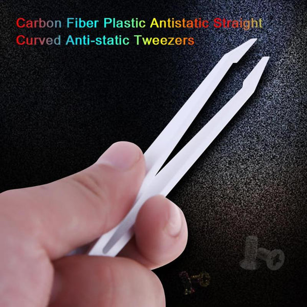 6pcs/set Carbon Fiber Plastic Tweezers Antistatic Straight Curved Anti-static Tweezers White Color Hand Tool
