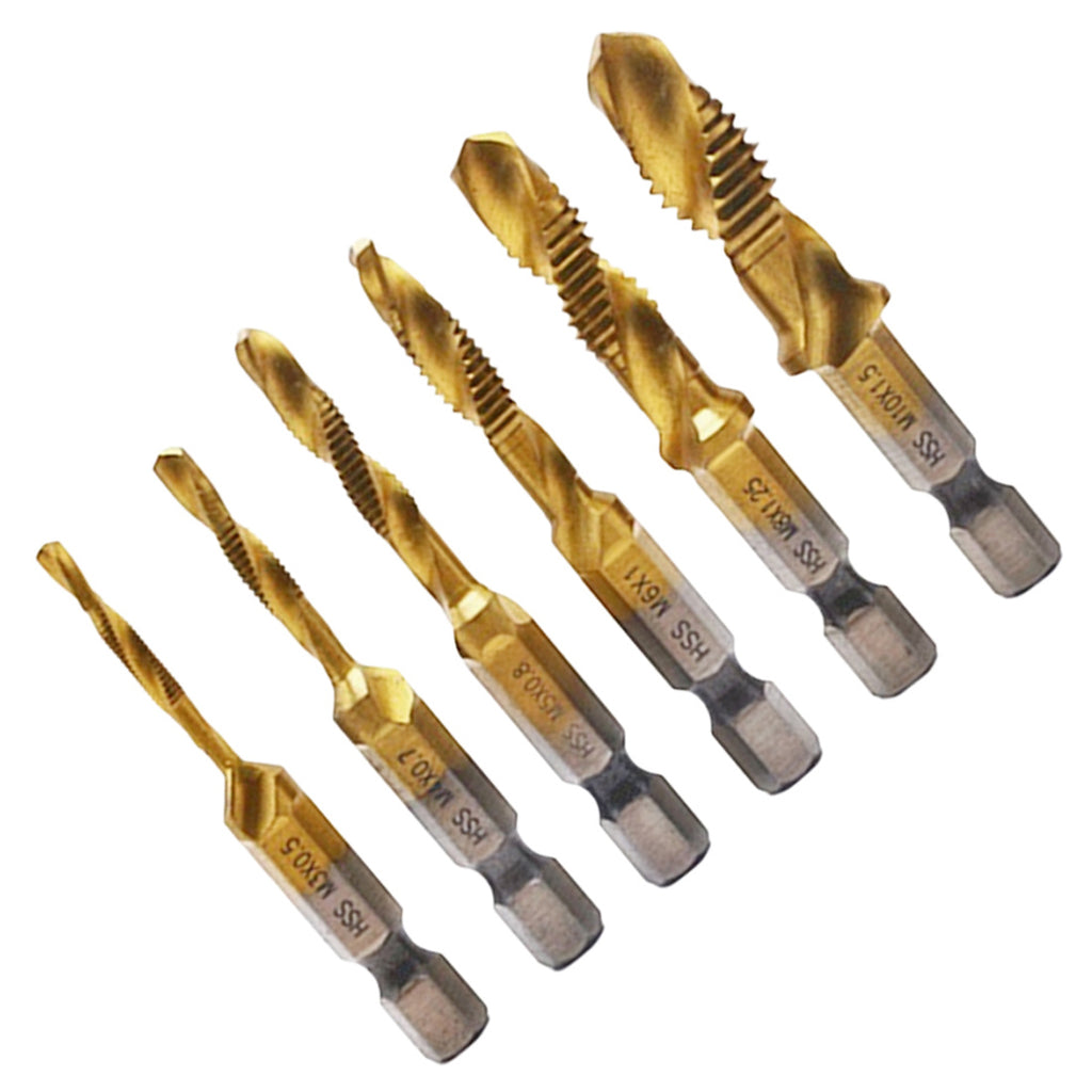 6pcs M3 M4 M5 M6 M8 M10 HSS Drill Bit Tap HSS Drill Bits Metric Thread Spiral Screw1/4" Hex Shank Bits Set Power Tools
