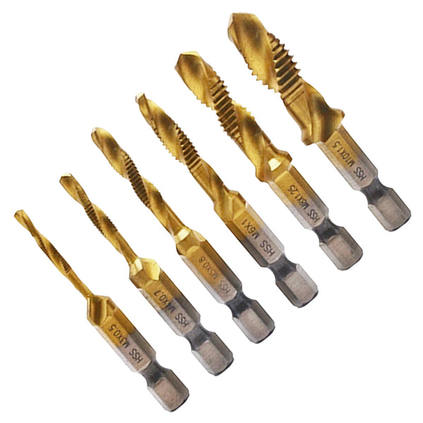 6pcs M3 M4 M5 M6 M8 M10 HSS Drill Bit Tap HSS Drill Bits Metric Thread Spiral Screw1/4" Hex Shank Bits Set Power Tools