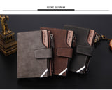 Men's Wallet Leather Short Carteira Vertical Locomotive British Casual Multi-function Card Bag Zipper Buckle Triangle Folding