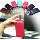 Genuine Leather Man Key Wallets Short Square Cowhide ID Card Holder Zipper Multi-function Car Keychain Housekeeper Key Organizer