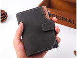 Men's Wallet Leather Short Carteira Vertical Locomotive British Casual Multi-function Card Bag Zipper Buckle Triangle Folding