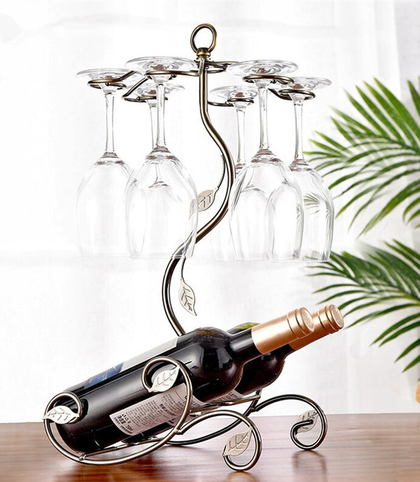 Iron Wire Maple Leaf Hollow Wine Rack Stand Hanging Drinking Glasses Stemware Rack Shelf Wine Bottle & Glass Cup Holder Display
