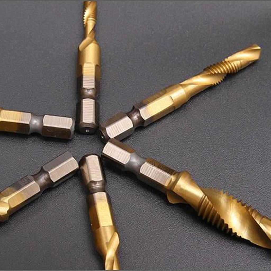 6pcs M3 M4 M5 M6 M8 M10 HSS Drill Bit Tap HSS Drill Bits Metric Thread Spiral Screw1/4" Hex Shank Bits Set Power Tools