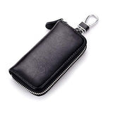 Genuine Leather Man Key Wallets Short Square Cowhide ID Card Holder Zipper Multi-function Car Keychain Housekeeper Key Organizer