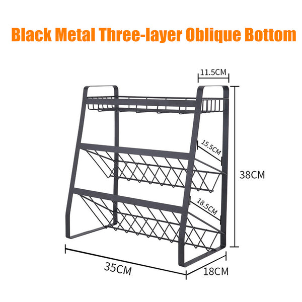 3 Layers Kitchen Spice Rack 304 Stainless Steel Countertop Spice Jars Bottle Shelf Kitchen Organizer Shelf Storage Holder Black