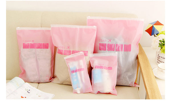 8 PCS/set Cartoon Travel Organizer Clothing Storage Bag Zip Lock Plastic Bags Waterproof Garment Shoe Sock Luggage Bag Y119