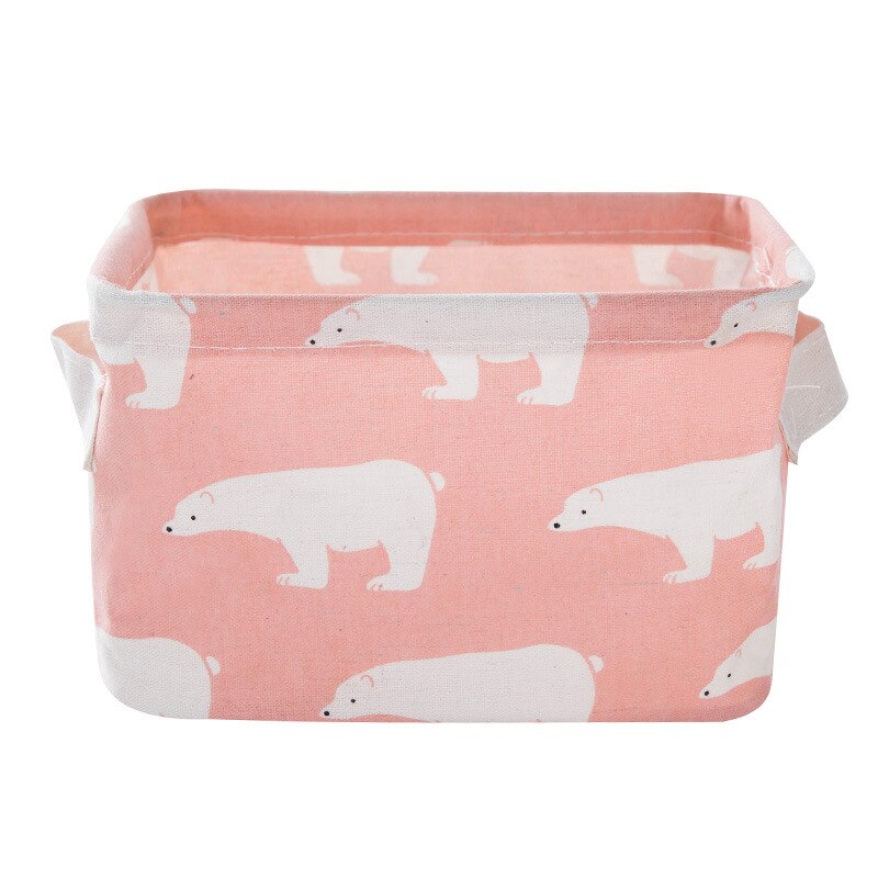 Desktop Storage Basket Cute Printing Waterproof Organizer Cotton Linen Sundries Storage Box Cabinet Underwear Storage Bag