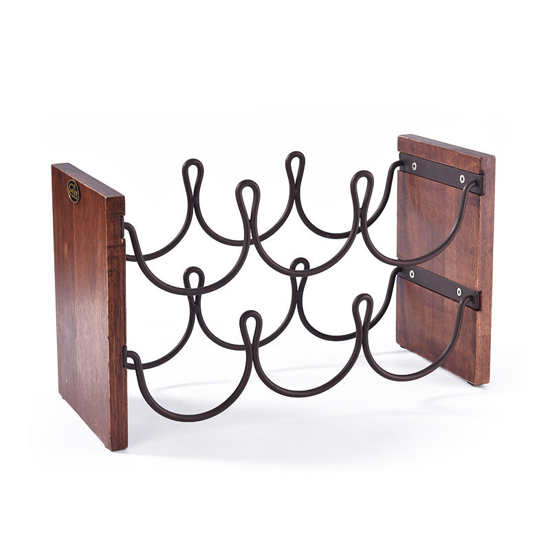 Solid Wood Double Layer Red Wine Rack Wrought Iron Restaurant Decoration Wine Frame Stacking Wine Bar Bottle Storage Rack Secondary image