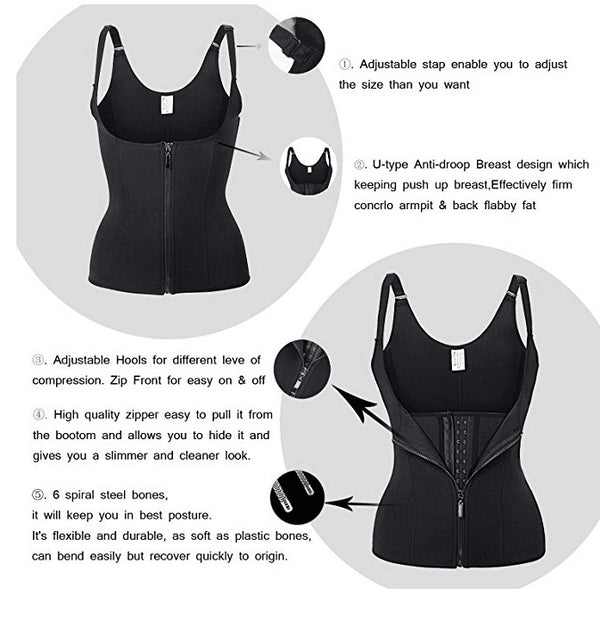 Shoulder Strap Waist Trainer Slimming Belt Vest Corset Women Zipper Hook Body Shaper Waist Cincher Slimming Weight Loss