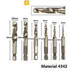 6pcs 1/4 Hex Shank HSS metric Thread tap HSS drill bits spiral trapezoidal tap  Hand Screw Taps M3 M4 M5 M6 M8 M1O tap sets