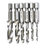 6pcs M3-M10 Screw Tap Drill Bits Hss Taps Countersink Deburr Set Metric Combination Bit High Speed Steel 1/4 IN Quick Change Hex