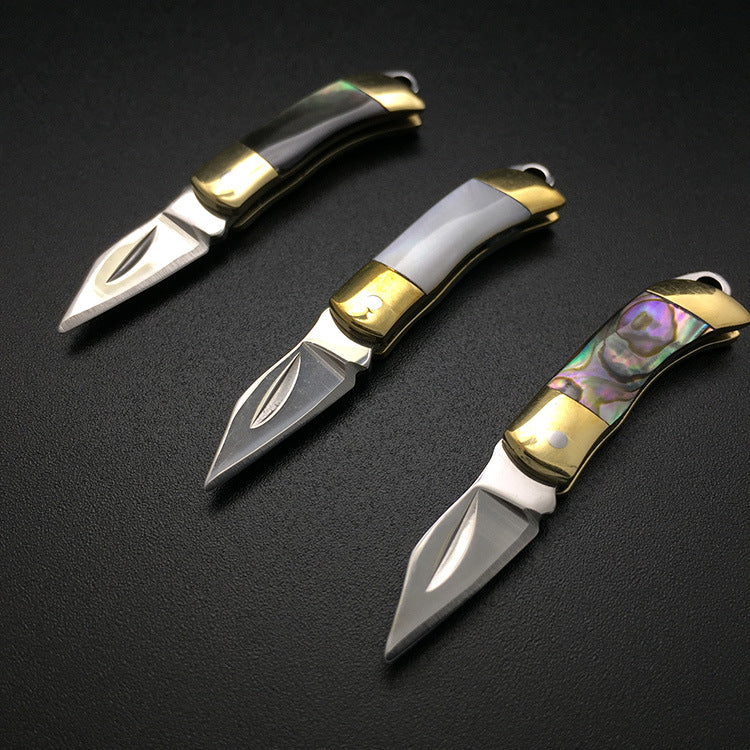 Beautiful Shell Necklace Folding Blade Knife Mini Pocket Wallet Keychain Knives Survival EDC Tool Cutter Peeler Christmas Gift