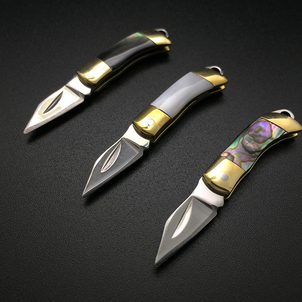 Beautiful Shell Necklace Folding Blade Knife Mini Pocket Wallet Keychain Knives Survival EDC Tool Cutter Peeler Christmas Gift