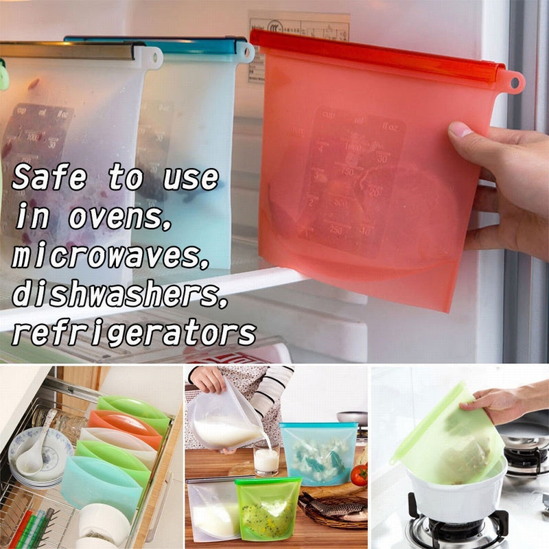Reusable Silicone Vacuum Seal Food Fresh Bag Fruit Meat Milk Storage Containers Refrigerator Bag Kitchen Organizer Main image