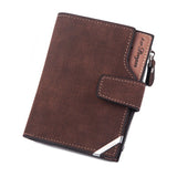 Men's Wallet Leather Short Carteira Vertical Locomotive British Casual Multi-function Card Bag Zipper Buckle Triangle Folding