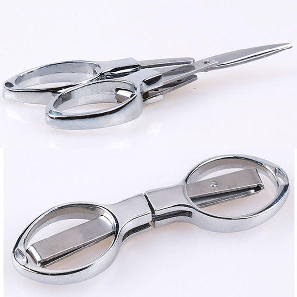 Silver Mini Stainless Steel Folding Keychain Fishing Scissors Glass Shaped Cutter Camping Tool Fishing Pliers Hook Scissors