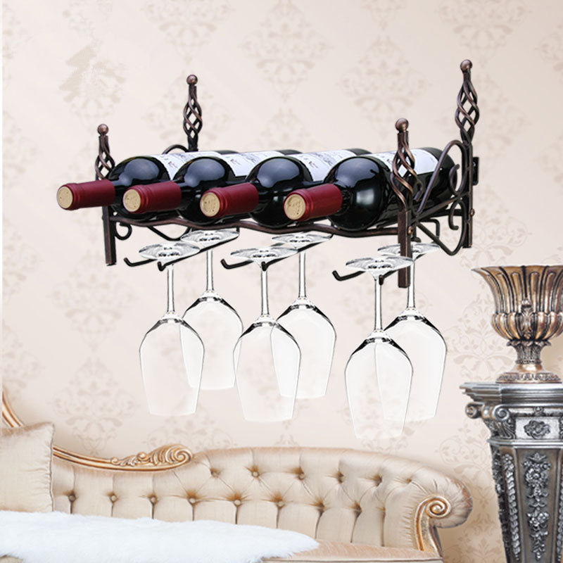 Wall-mounted four-bottle six-cup wine rack Wine Storage Shelf Hanging Shelf Barware Supplies Bar Wall Decor Main image