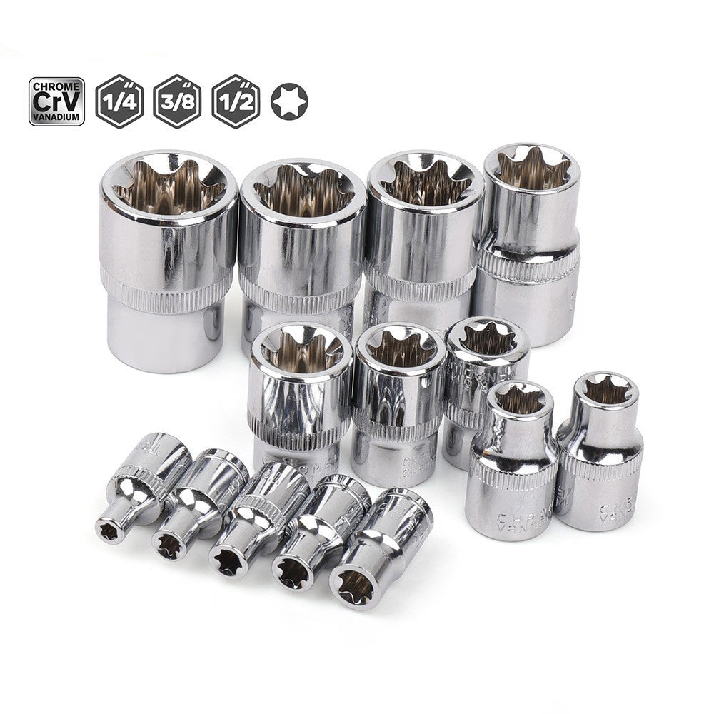 1/4" 3/8" 1/2 E-Socket Sockets Set Adapter Torx Star Bit Repair Hand Tools Head for Torque Spanner Ratchet Socket Wrench