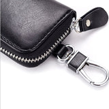 Genuine Leather Man Key Wallets Short Square Cowhide ID Card Holder Zipper Multi-function Car Keychain Housekeeper Key Organizer