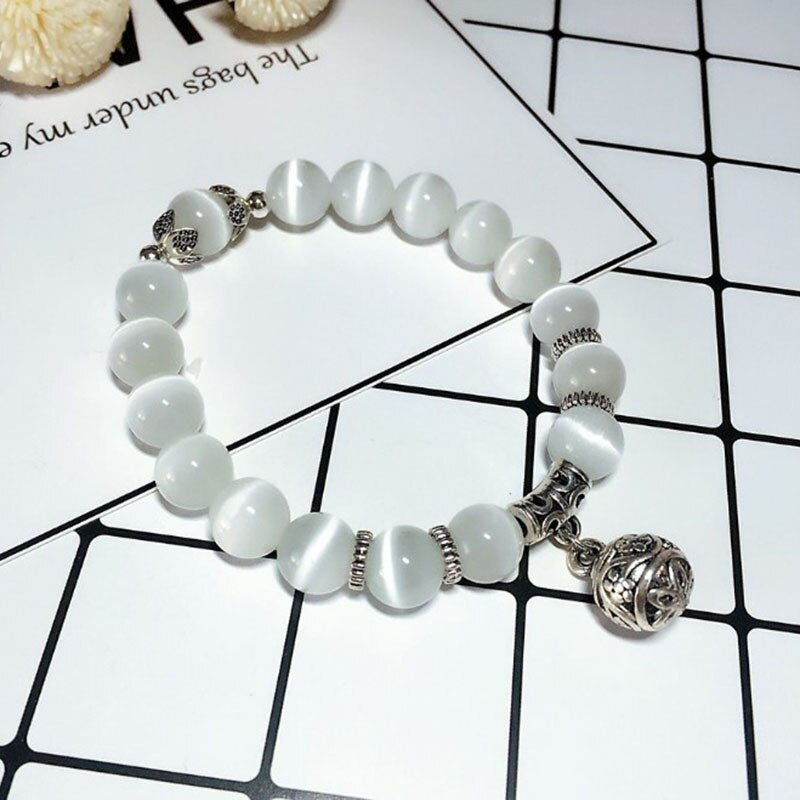 2 pieces/lot Health Care Weight Loss Magnet White Cat Eye Beads Bracelet with Lucky Pendant Therapy Bracelet Anklet Secondary image