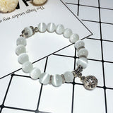 Health Care Weight Loss Magnet White Cat Eye Beads Bracelet with Lucky Pendant Therapy Bracelet Anklet 2 pieces/lot