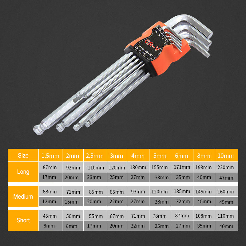 9pcs Universal Hex Key Wrench Set Double End Allen Wrench 1.5mm-10mm Chromium Vanadium Steel Hexagon Spanner Set Hand Tools