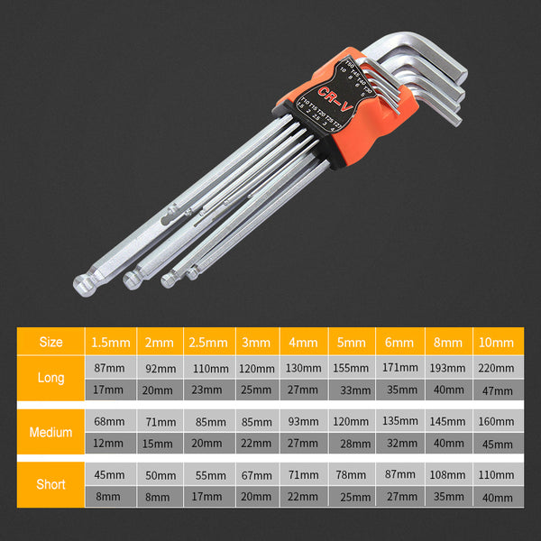 9pcs Universal Hex Key Wrench Set Double End Allen Wrench 1.5mm-10mm Chromium Vanadium Steel Hexagon Spanner Set Hand Tools