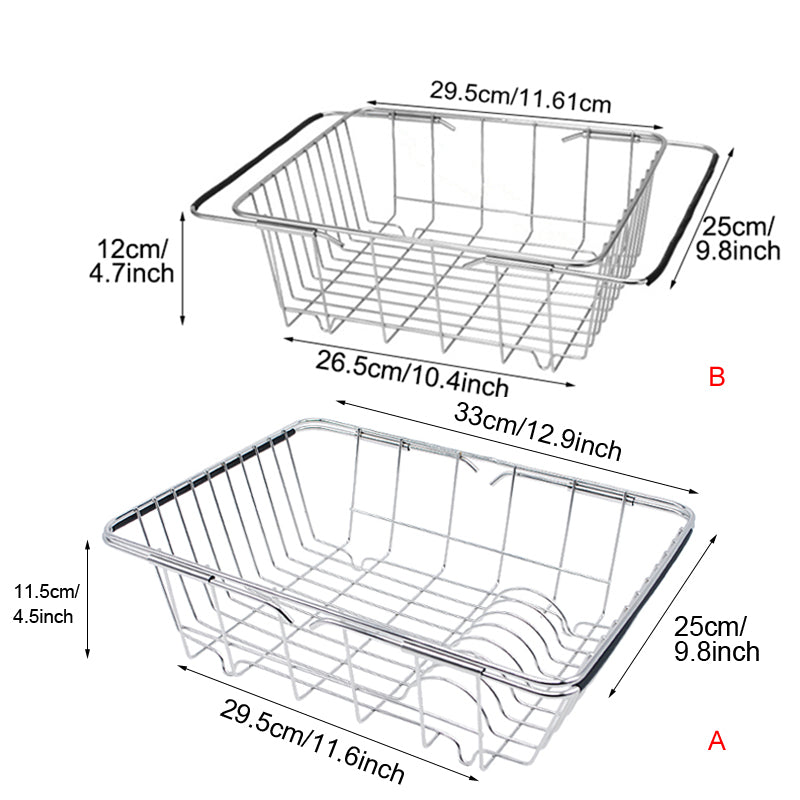 Stainless Steel Vegetables Drain Rack Adjustable Sink Fruit Storage Holder Dish Home Organizer Drying  Kitchen Functional Basket Main image