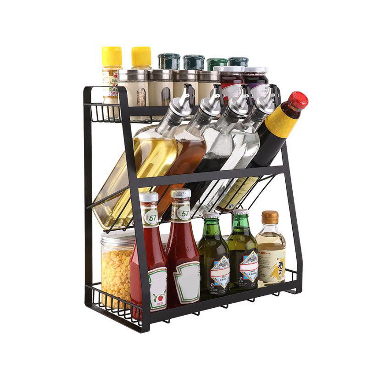 3 Layers Metal Multifunction Storage Rack Holder Kitchen Tool Organizer Seasoning Bottles Stand Shelf Dish Bowl Drain Rack