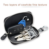 Genuine Leather Man Key Wallets Short Square Cowhide ID Card Holder Zipper Multi-function Car Keychain Housekeeper Key Organizer