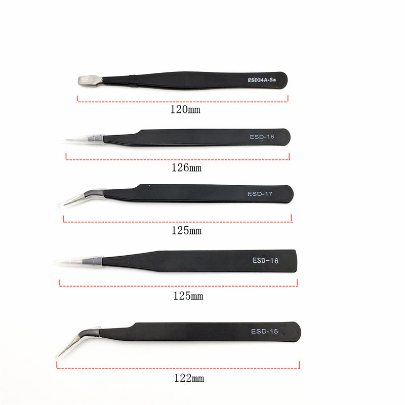 10 model metal anti-static bending straight tip tweezers precision welding  electronic ESD tweezers for soldering smd tool set Secondary image